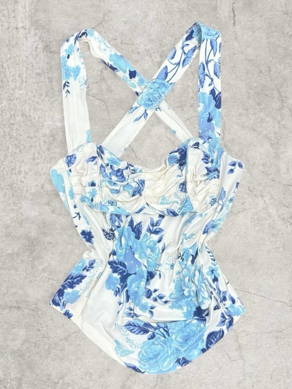 Free People Blue Floral Strappy Tank Top